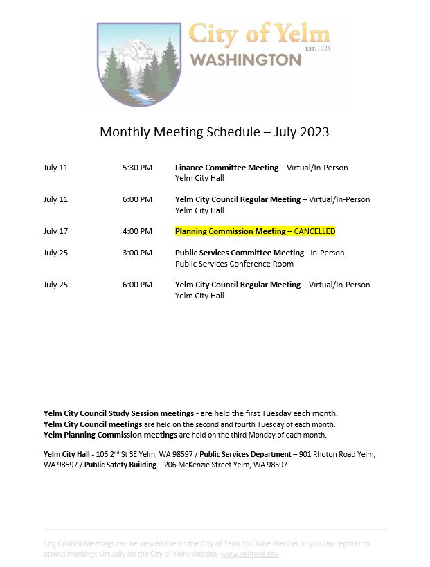 july meeting schedule